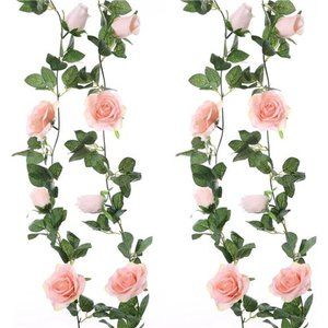 2 Pack Pink Artificial Floral Garland 13 FT Fake Rose Vine Hanging Rose Garland